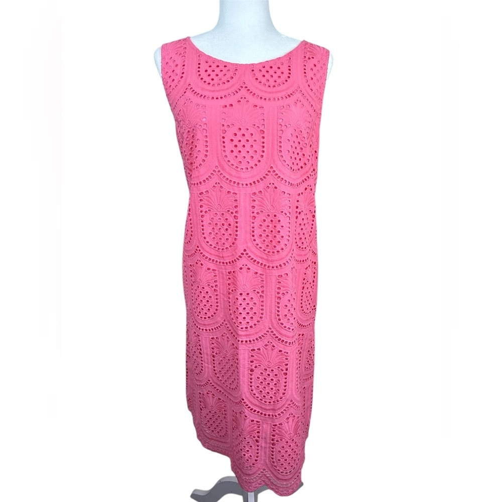 Talbots Eyelet Pineapple Scoop Neck Dress Pink 10 - Picture 4 of 7